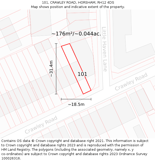 101, CRAWLEY ROAD, HORSHAM, RH12 4DS: Plot and title map