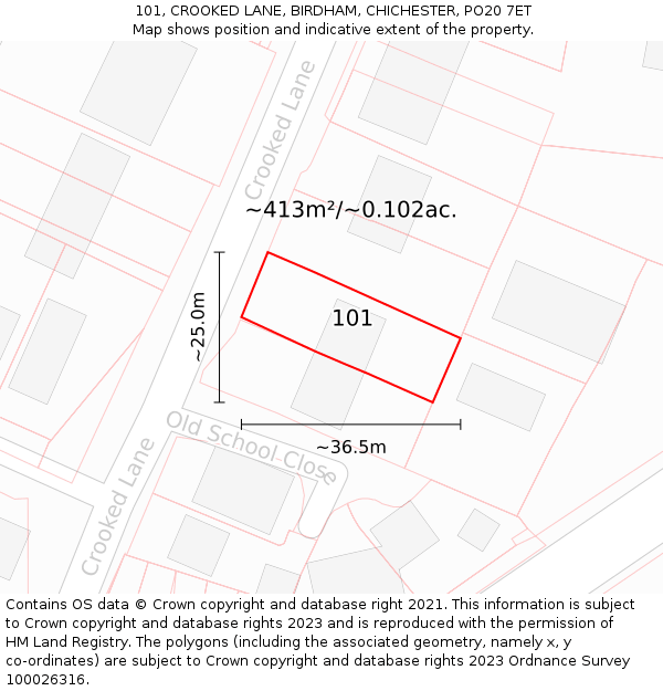 101, CROOKED LANE, BIRDHAM, CHICHESTER, PO20 7ET: Plot and title map