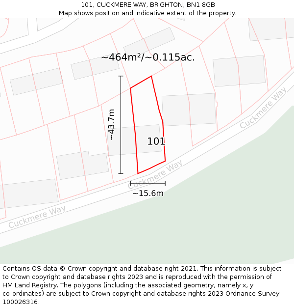 101, CUCKMERE WAY, BRIGHTON, BN1 8GB: Plot and title map
