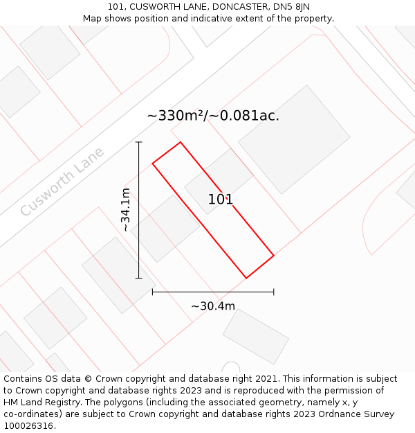 101, CUSWORTH LANE, DONCASTER, DN5 8JN: Plot and title map