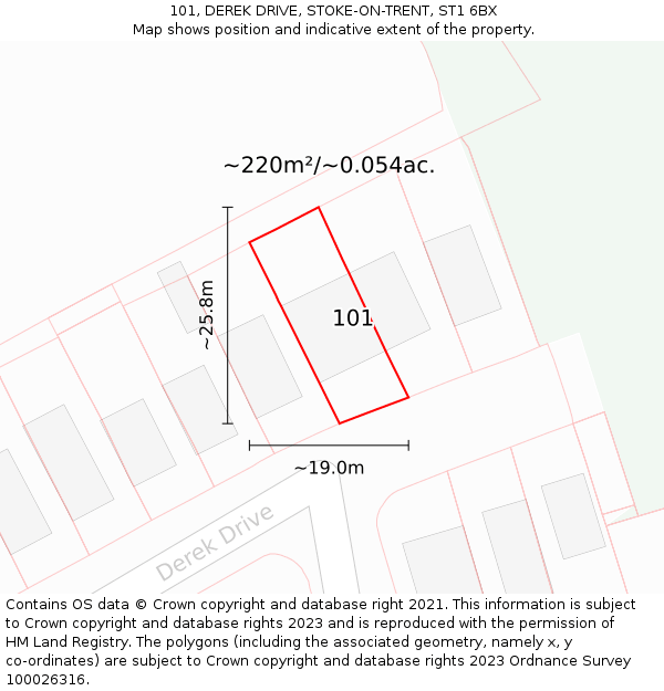 101, DEREK DRIVE, STOKE-ON-TRENT, ST1 6BX: Plot and title map