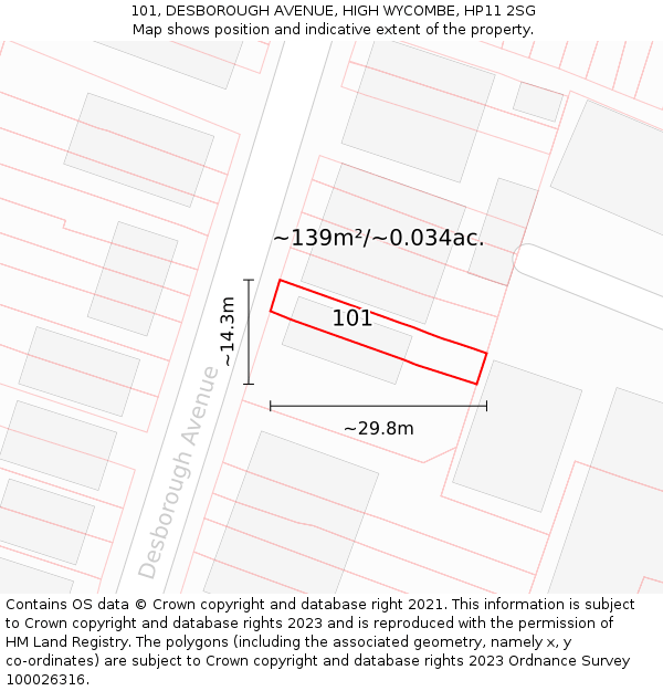 101, DESBOROUGH AVENUE, HIGH WYCOMBE, HP11 2SG: Plot and title map