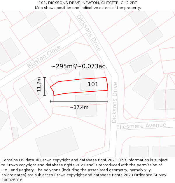 101, DICKSONS DRIVE, NEWTON, CHESTER, CH2 2BT: Plot and title map