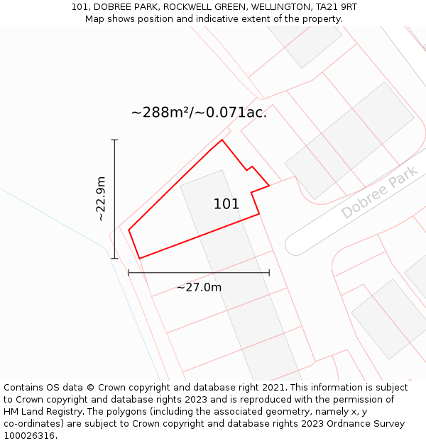 101, DOBREE PARK, ROCKWELL GREEN, WELLINGTON, TA21 9RT: Plot and title map