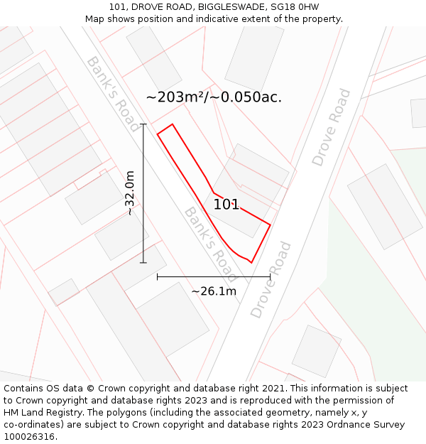 101, DROVE ROAD, BIGGLESWADE, SG18 0HW: Plot and title map