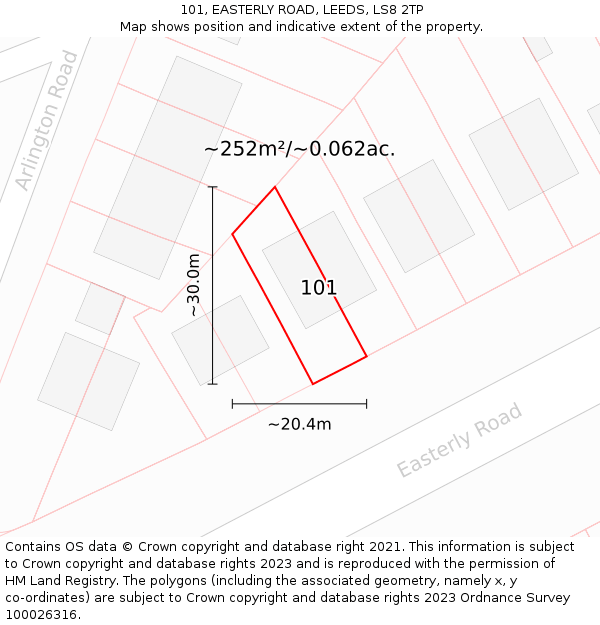 101, EASTERLY ROAD, LEEDS, LS8 2TP: Plot and title map