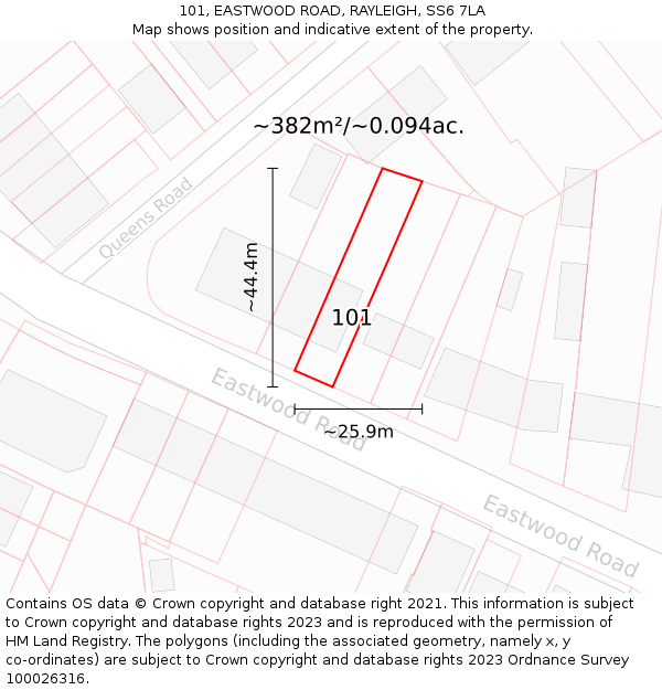 101, EASTWOOD ROAD, RAYLEIGH, SS6 7LA: Plot and title map