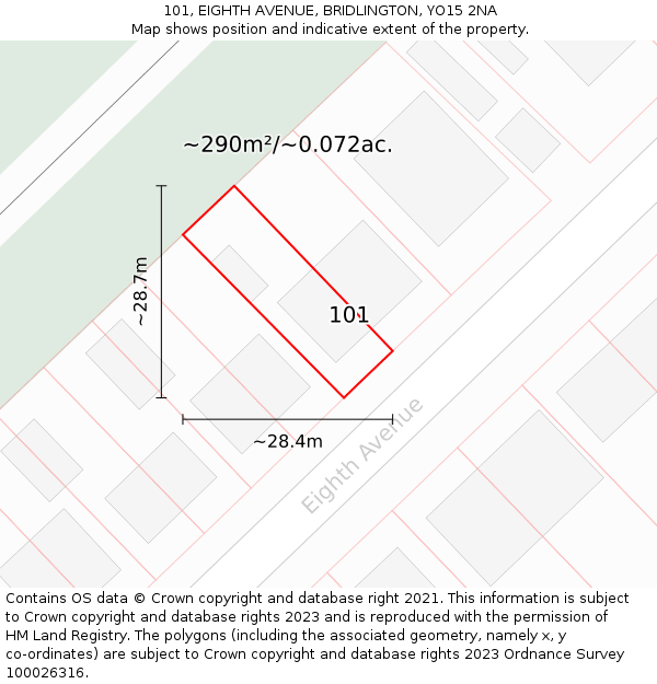 101, EIGHTH AVENUE, BRIDLINGTON, YO15 2NA: Plot and title map