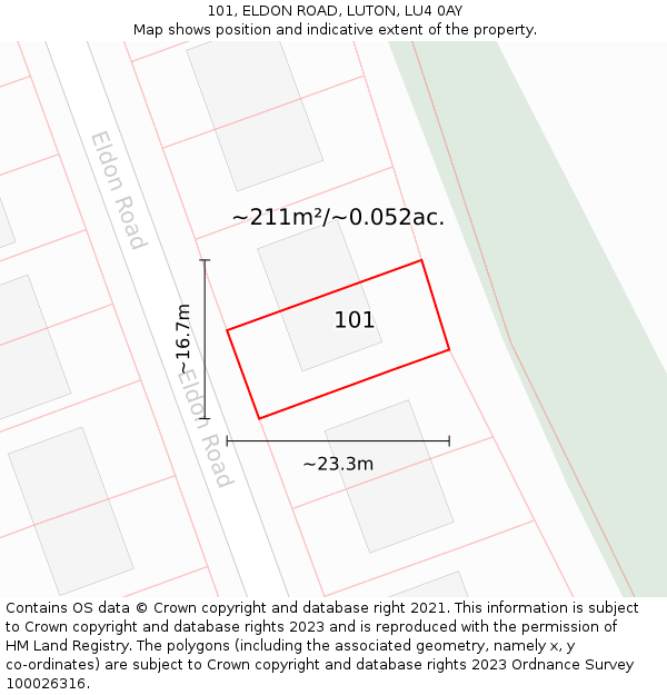 101, ELDON ROAD, LUTON, LU4 0AY: Plot and title map