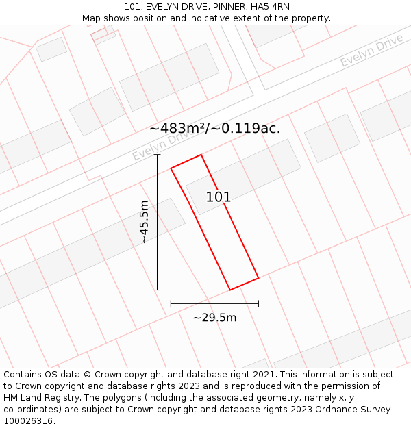 101, EVELYN DRIVE, PINNER, HA5 4RN: Plot and title map