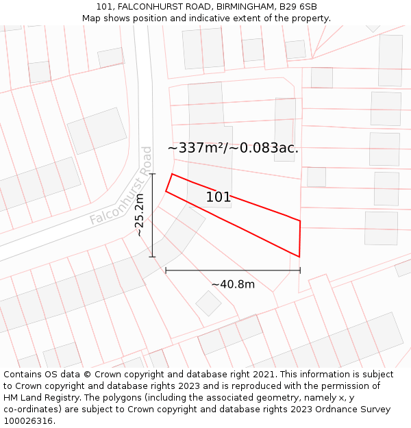 101, FALCONHURST ROAD, BIRMINGHAM, B29 6SB: Plot and title map