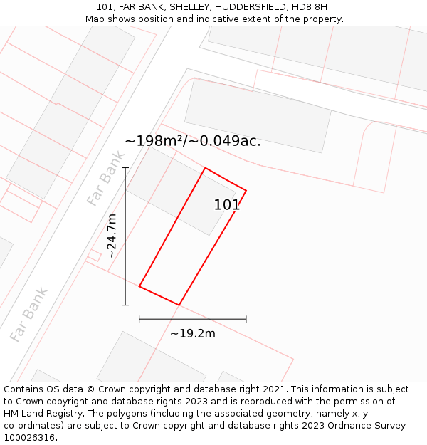 101, FAR BANK, SHELLEY, HUDDERSFIELD, HD8 8HT: Plot and title map