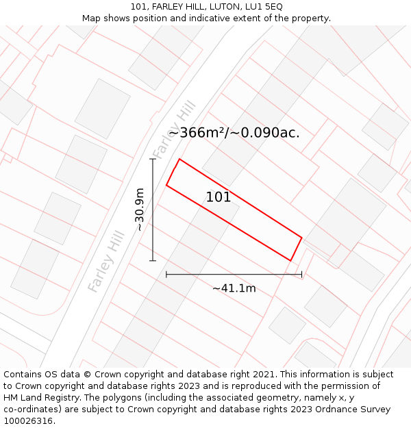 101, FARLEY HILL, LUTON, LU1 5EQ: Plot and title map