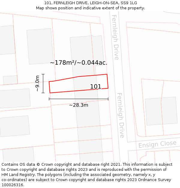 101, FERNLEIGH DRIVE, LEIGH-ON-SEA, SS9 1LG: Plot and title map