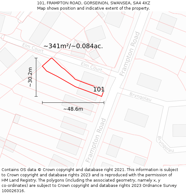 101, FRAMPTON ROAD, GORSEINON, SWANSEA, SA4 4XZ: Plot and title map