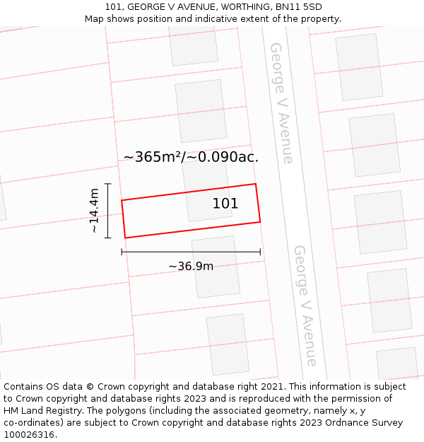 101, GEORGE V AVENUE, WORTHING, BN11 5SD: Plot and title map