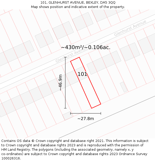 101, GLENHURST AVENUE, BEXLEY, DA5 3QQ: Plot and title map