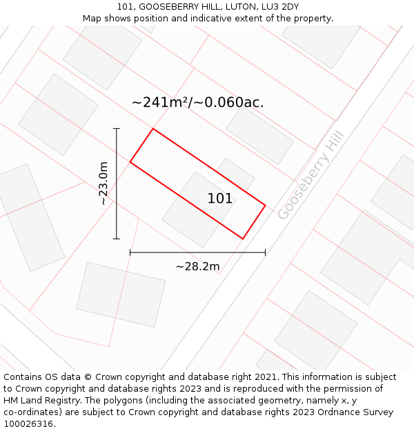 101, GOOSEBERRY HILL, LUTON, LU3 2DY: Plot and title map