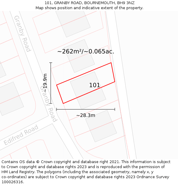 101, GRANBY ROAD, BOURNEMOUTH, BH9 3NZ: Plot and title map