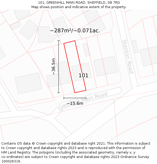101, GREENHILL MAIN ROAD, SHEFFIELD, S8 7RG: Plot and title map