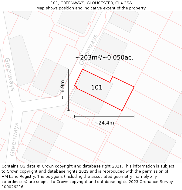 101, GREENWAYS, GLOUCESTER, GL4 3SA: Plot and title map