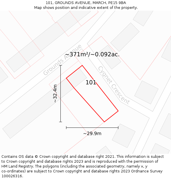 101, GROUNDS AVENUE, MARCH, PE15 9BA: Plot and title map