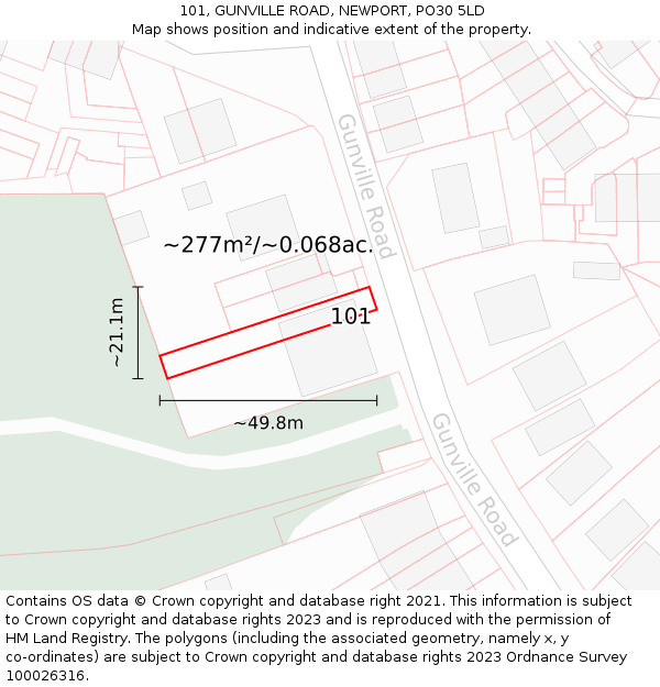 101, GUNVILLE ROAD, NEWPORT, PO30 5LD: Plot and title map