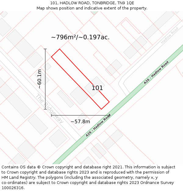 101, HADLOW ROAD, TONBRIDGE, TN9 1QE: Plot and title map