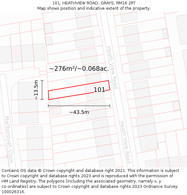 101, HEATHVIEW ROAD, GRAYS, RM16 2RT: Plot and title map