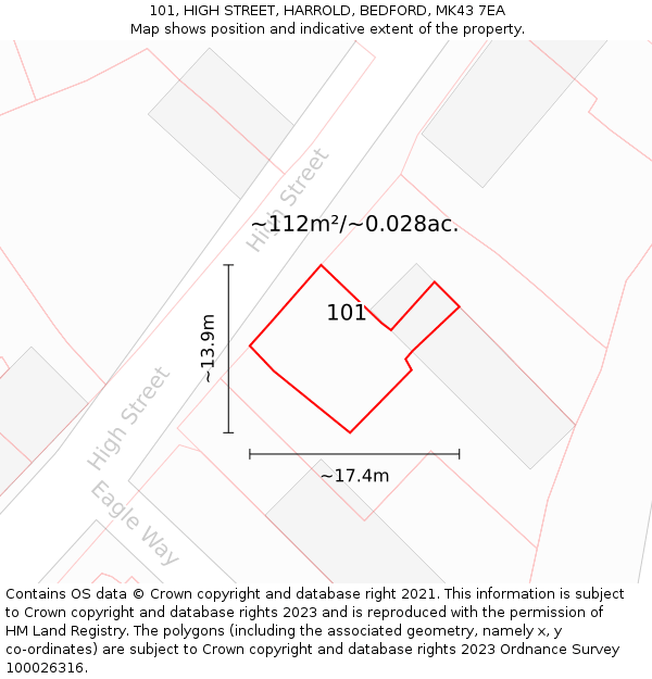 101, HIGH STREET, HARROLD, BEDFORD, MK43 7EA: Plot and title map