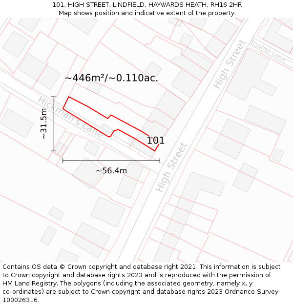 101, HIGH STREET, LINDFIELD, HAYWARDS HEATH, RH16 2HR: Plot and title map