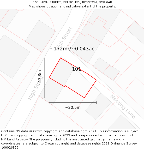 101, HIGH STREET, MELBOURN, ROYSTON, SG8 6AP: Plot and title map