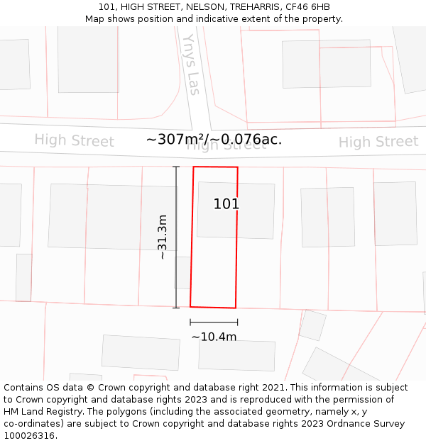 101, HIGH STREET, NELSON, TREHARRIS, CF46 6HB: Plot and title map