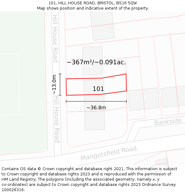 101, HILL HOUSE ROAD, BRISTOL, BS16 5QW: Plot and title map