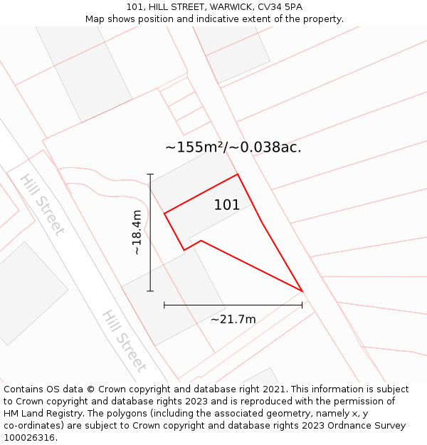 101, HILL STREET, WARWICK, CV34 5PA: Plot and title map