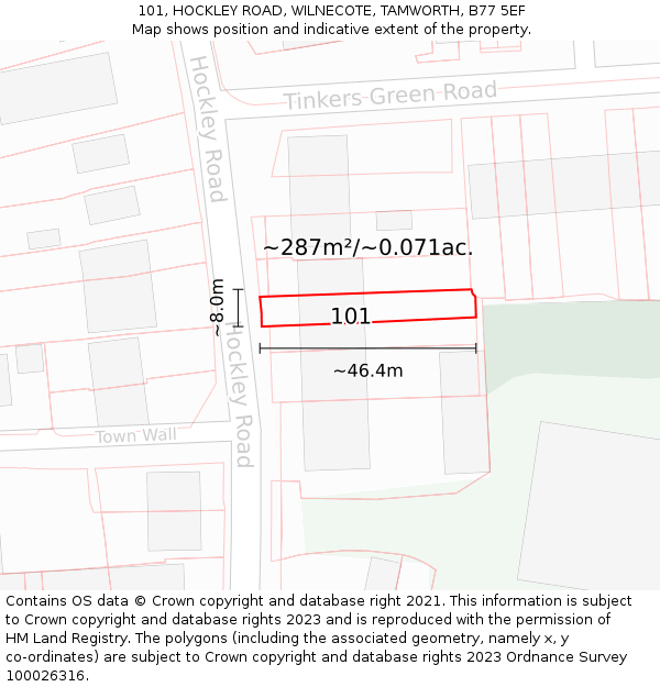 101, HOCKLEY ROAD, WILNECOTE, TAMWORTH, B77 5EF: Plot and title map