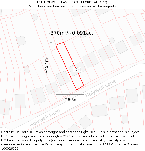 101, HOLYWELL LANE, CASTLEFORD, WF10 4QZ: Plot and title map