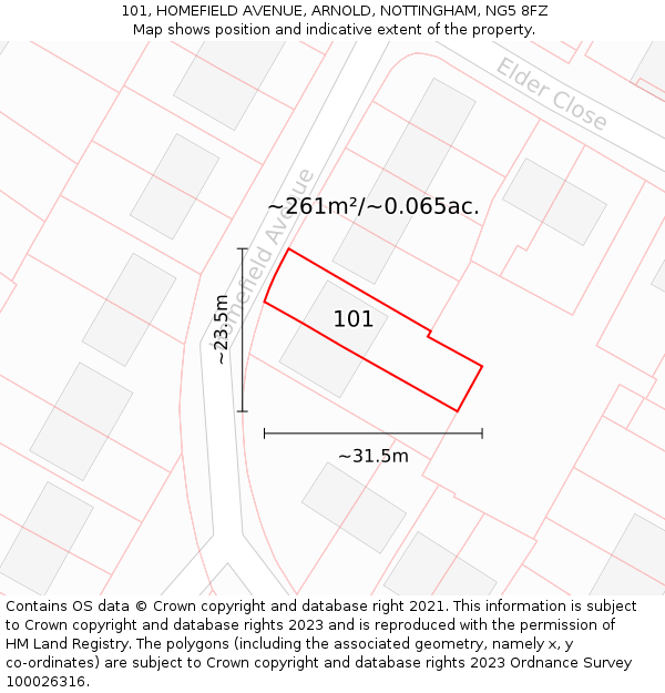 101, HOMEFIELD AVENUE, ARNOLD, NOTTINGHAM, NG5 8FZ: Plot and title map