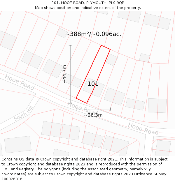 101, HOOE ROAD, PLYMOUTH, PL9 9QP: Plot and title map