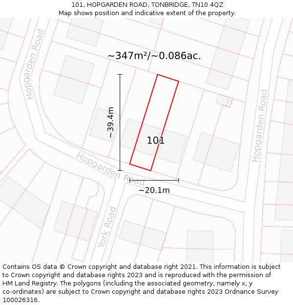 101, HOPGARDEN ROAD, TONBRIDGE, TN10 4QZ: Plot and title map