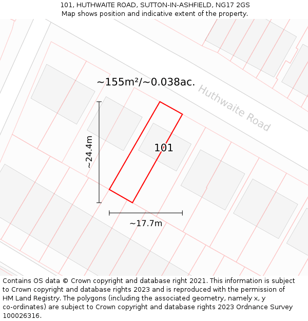 101, HUTHWAITE ROAD, SUTTON-IN-ASHFIELD, NG17 2GS: Plot and title map