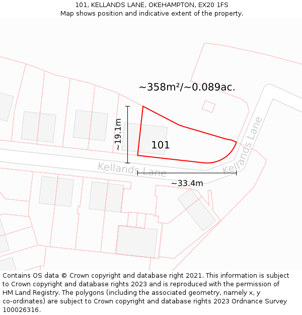 101, KELLANDS LANE, OKEHAMPTON, EX20 1FS: Plot and title map