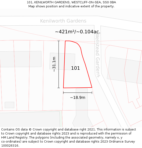 101, KENILWORTH GARDENS, WESTCLIFF-ON-SEA, SS0 0BA: Plot and title map