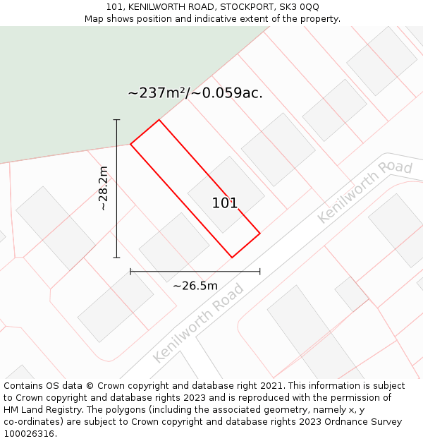 101, KENILWORTH ROAD, STOCKPORT, SK3 0QQ: Plot and title map