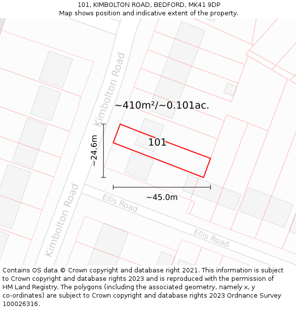 101, KIMBOLTON ROAD, BEDFORD, MK41 9DP: Plot and title map