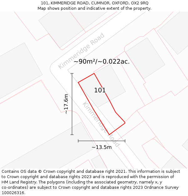 101, KIMMERIDGE ROAD, CUMNOR, OXFORD, OX2 9RQ: Plot and title map