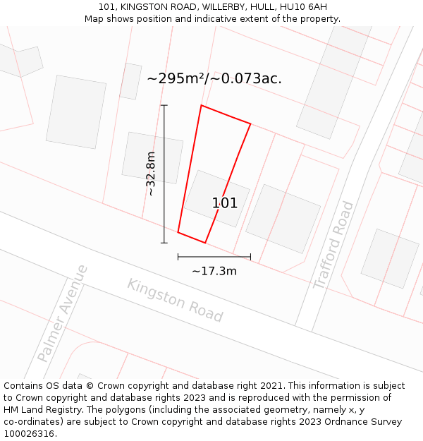 101, KINGSTON ROAD, WILLERBY, HULL, HU10 6AH: Plot and title map
