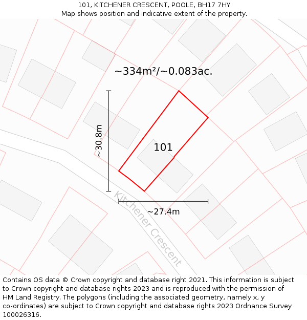 101, KITCHENER CRESCENT, POOLE, BH17 7HY: Plot and title map