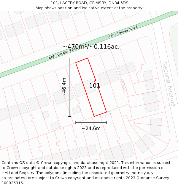 101, LACEBY ROAD, GRIMSBY, DN34 5DS: Plot and title map