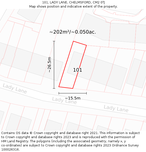 101, LADY LANE, CHELMSFORD, CM2 0TJ: Plot and title map